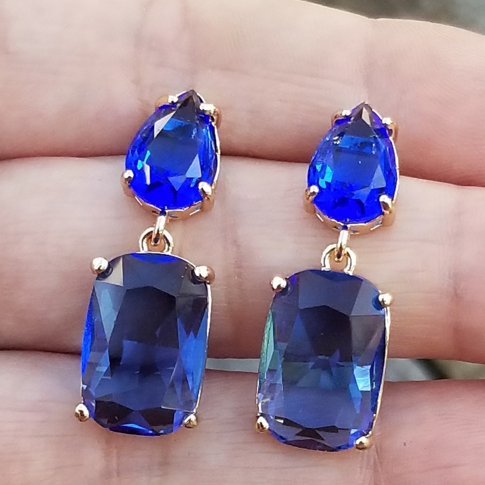 14k Gold Blue Sapphire Stud Earrings, Sapphire Dangle Earrings, Blue Gemstone